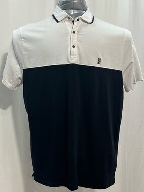 Men’s large Dkny Black and White Two-Tone Polo Shirt chic work, casual golf 1376